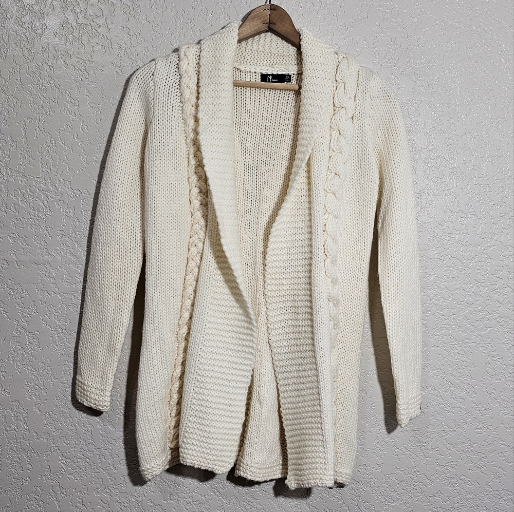 Neve Solid Cream Wool Blend Chunky Knit Cardigan